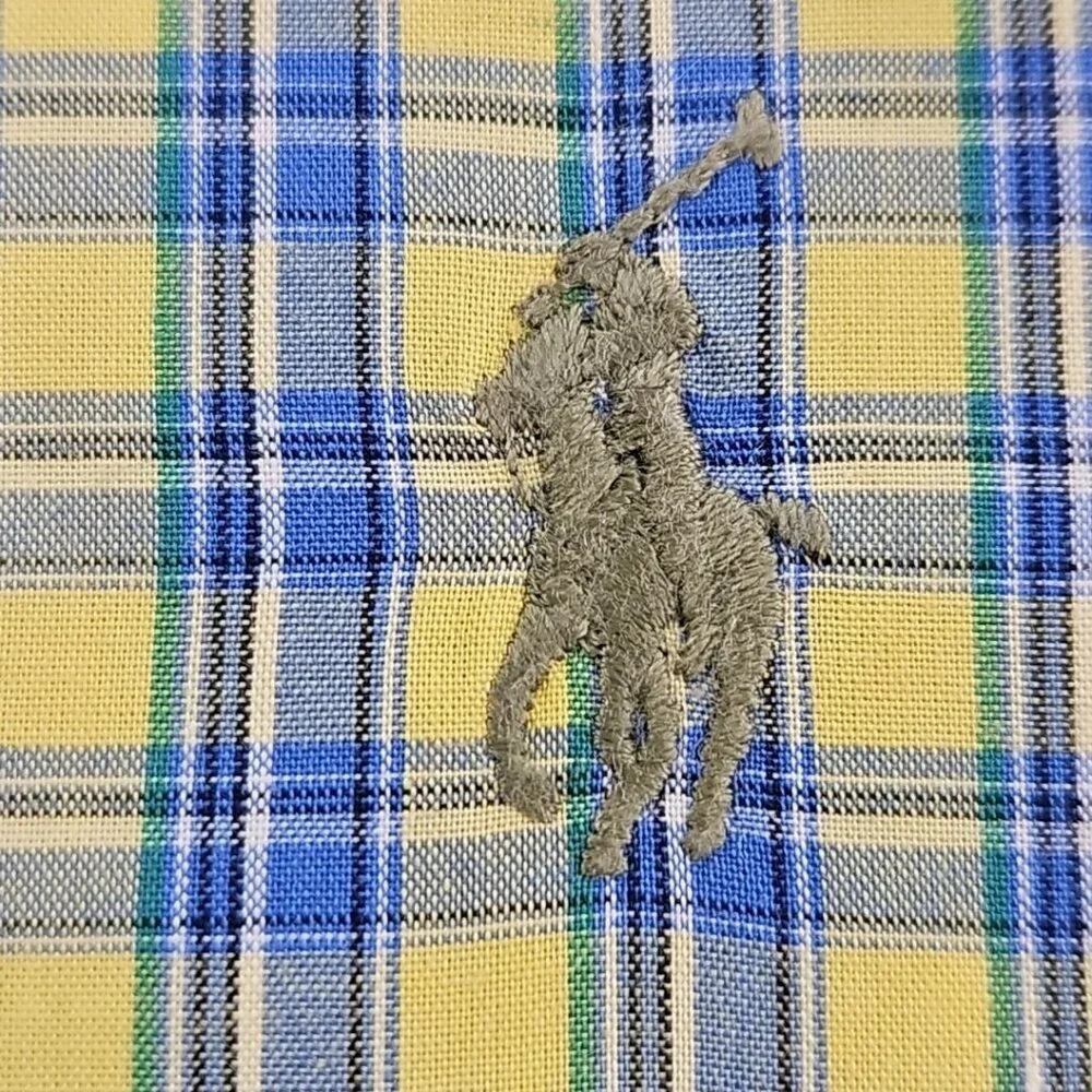 Ralph‎ Lauren Blake Shirt Men's L Yellow Blue Check 100% Cotton EUC Classic LS